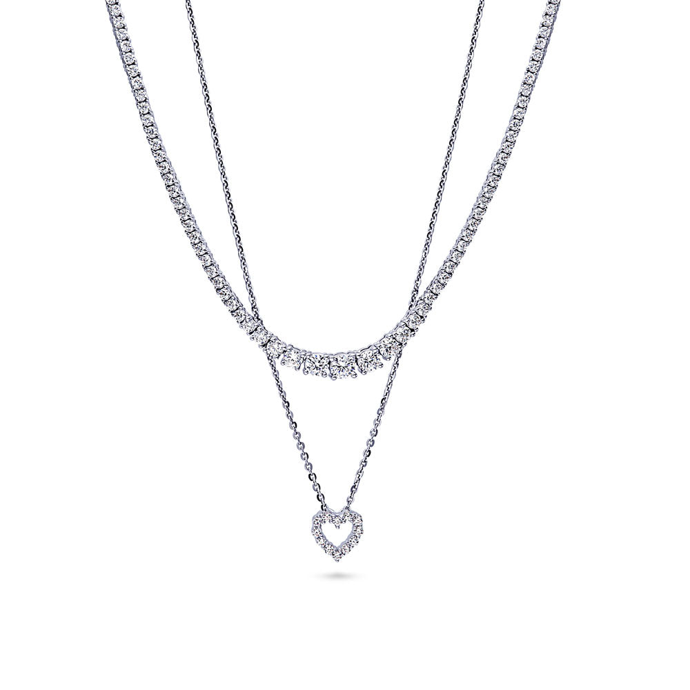 Graduated Open Heart CZ Necklace Set in Sterling Silver