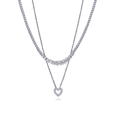 Graduated Open Heart CZ Necklace Set in Sterling Silver
