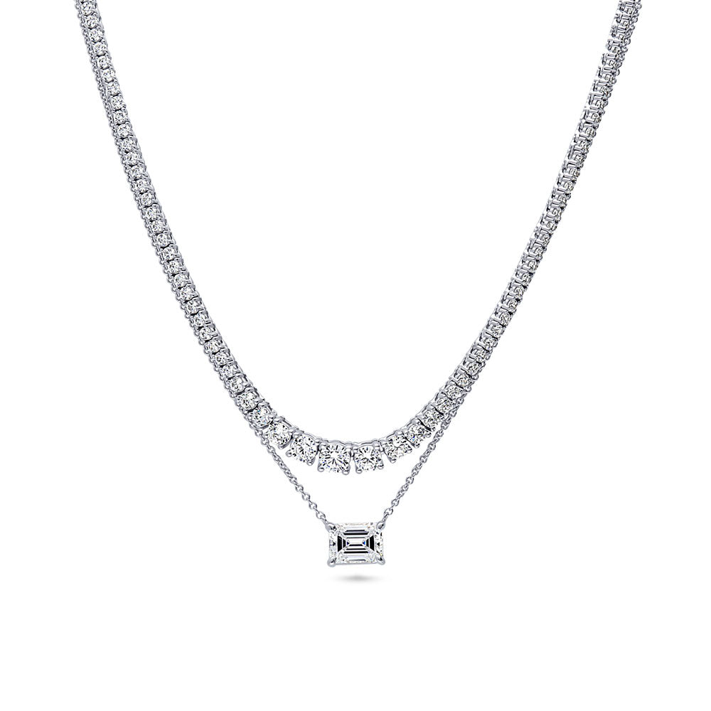 Solitaire Graduated East-West CZ Necklace Set in Sterling Silver, 1 of 19