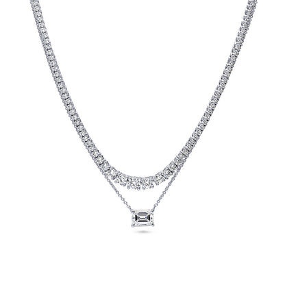 Solitaire Graduated East-West CZ Necklace Set in Sterling Silver