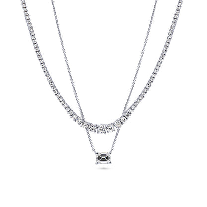 Solitaire Graduated East-West CZ Necklace Set in Sterling Silver