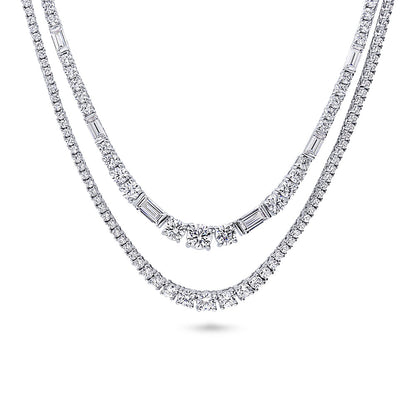 Art Deco CZ Layered Tennis Necklace Set in Sterling Silver