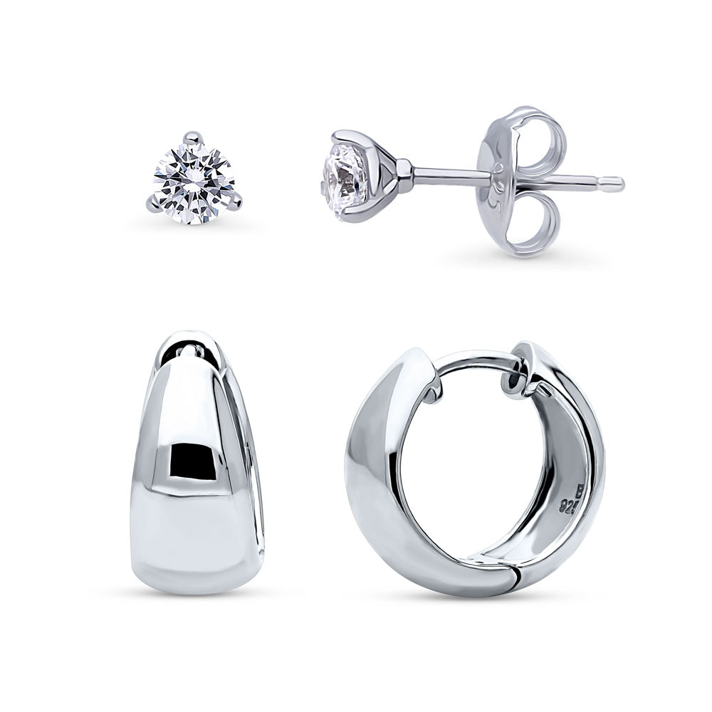 Solitaire Dome 3-Prong Martini CZ Earrings Set in Sterling Silver, Style VS868-01