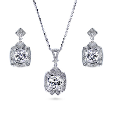 Arrow Halo CZ Necklace and Earrings Set in Sterling Silver