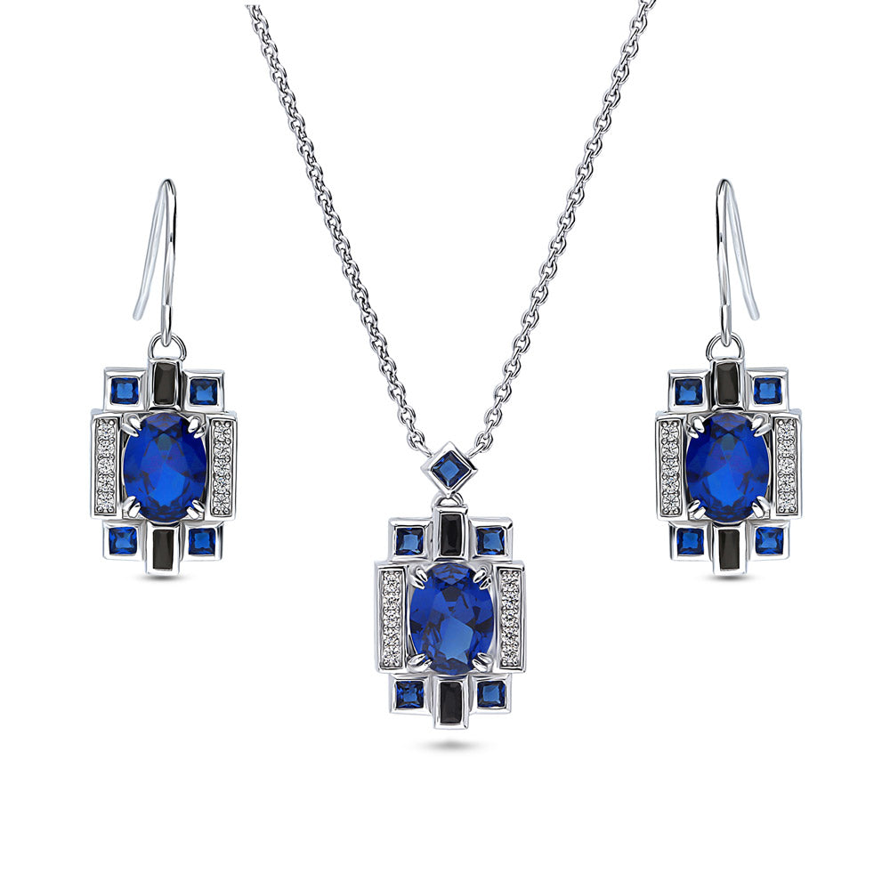 Art Deco Sapphire-Blue CZ Set in Sterling Silver