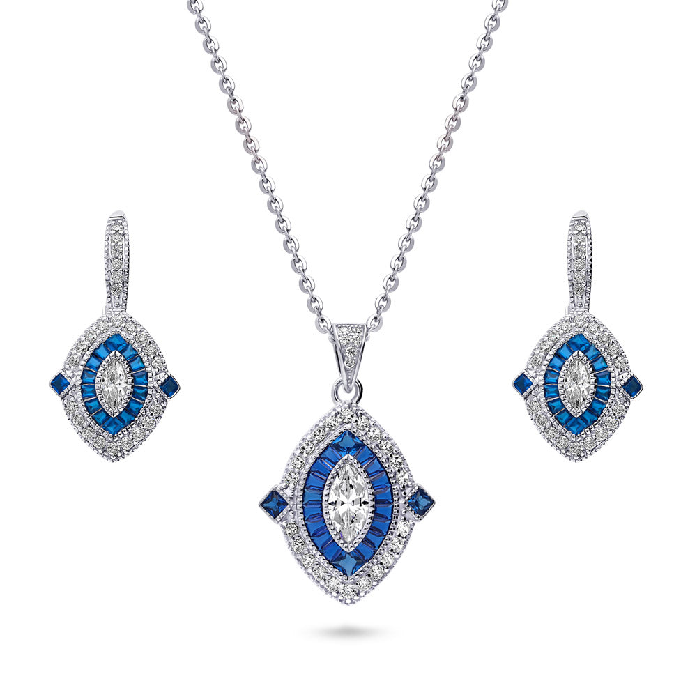 Navette Halo Art Deco Milgrain CZ Set in Sterling Silver, 1 of 11