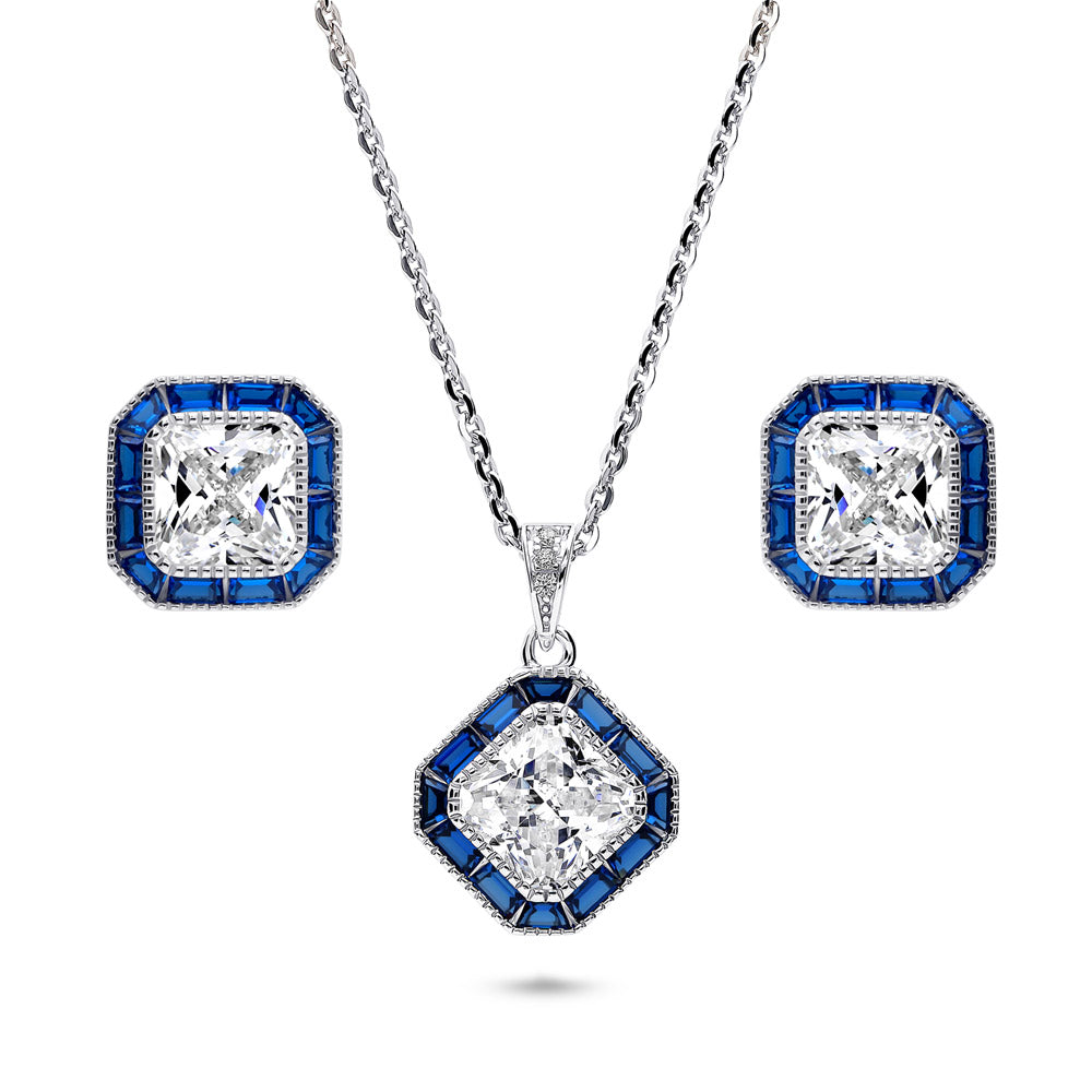 Halo Art Deco Milgrain Princess CZ Set in Sterling Silver, 1 of 12